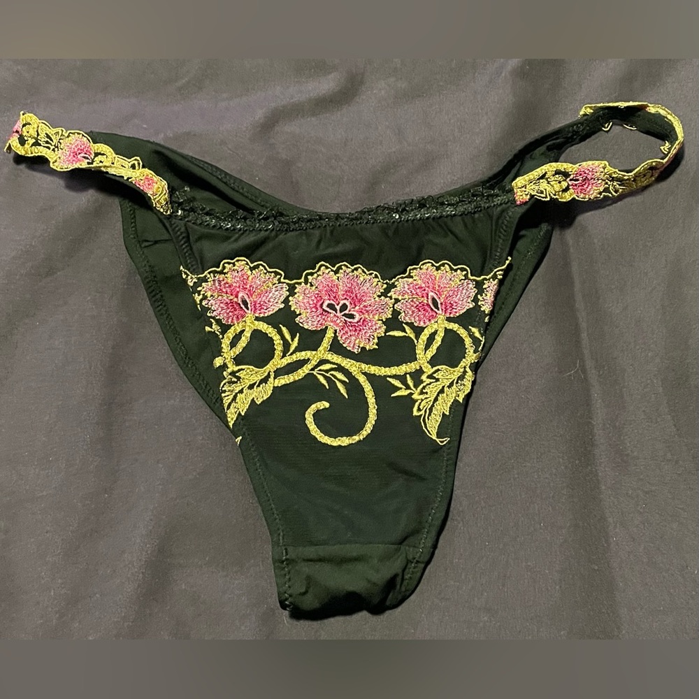 Beach Bunny Swimwear Black with Embroidered Flowers Bikini Bottoms